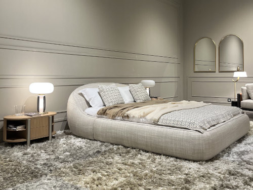Abbracci Bed - Plumose Rugs - Tarantino Bedside Table - One on One Table Lamp