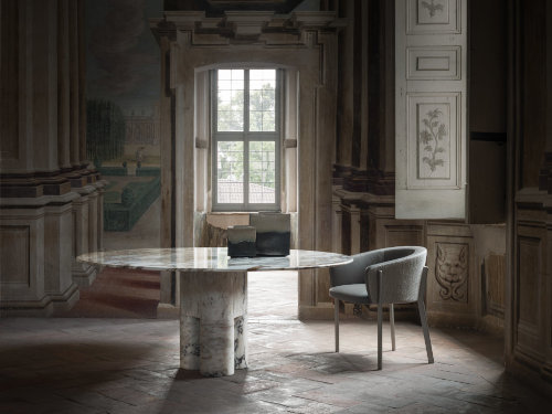 Tria Round Dining Table + Arch Armchair